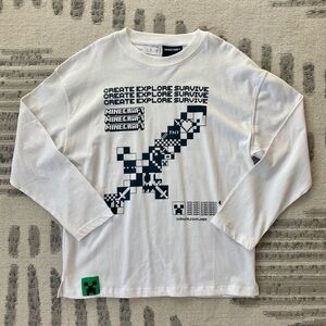 ZARA Size 10 Minecraft White Long Sleeve Cotton Tee NEW Cut Tags